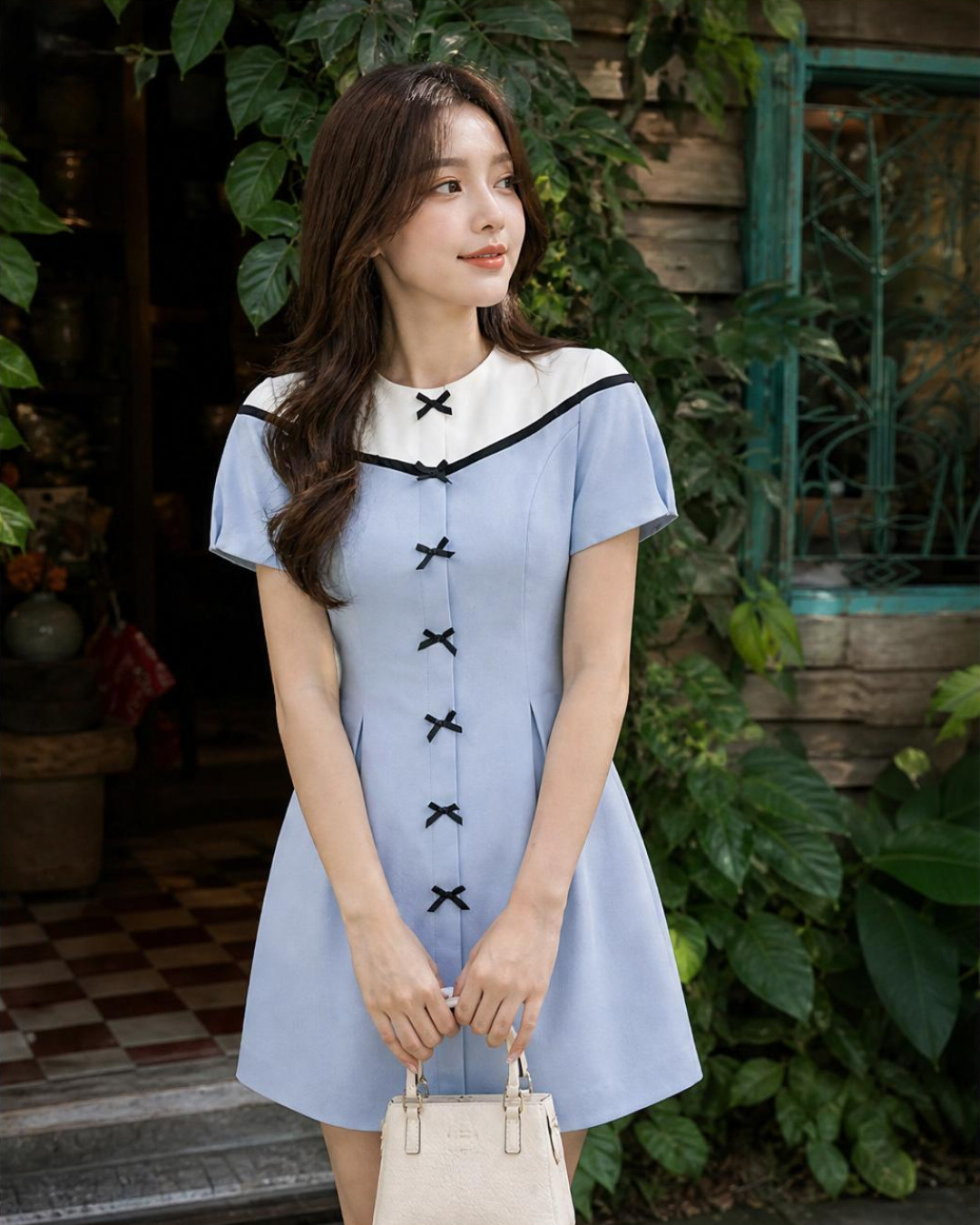 Sena – Váy Mini Cổ tròn Phối màu