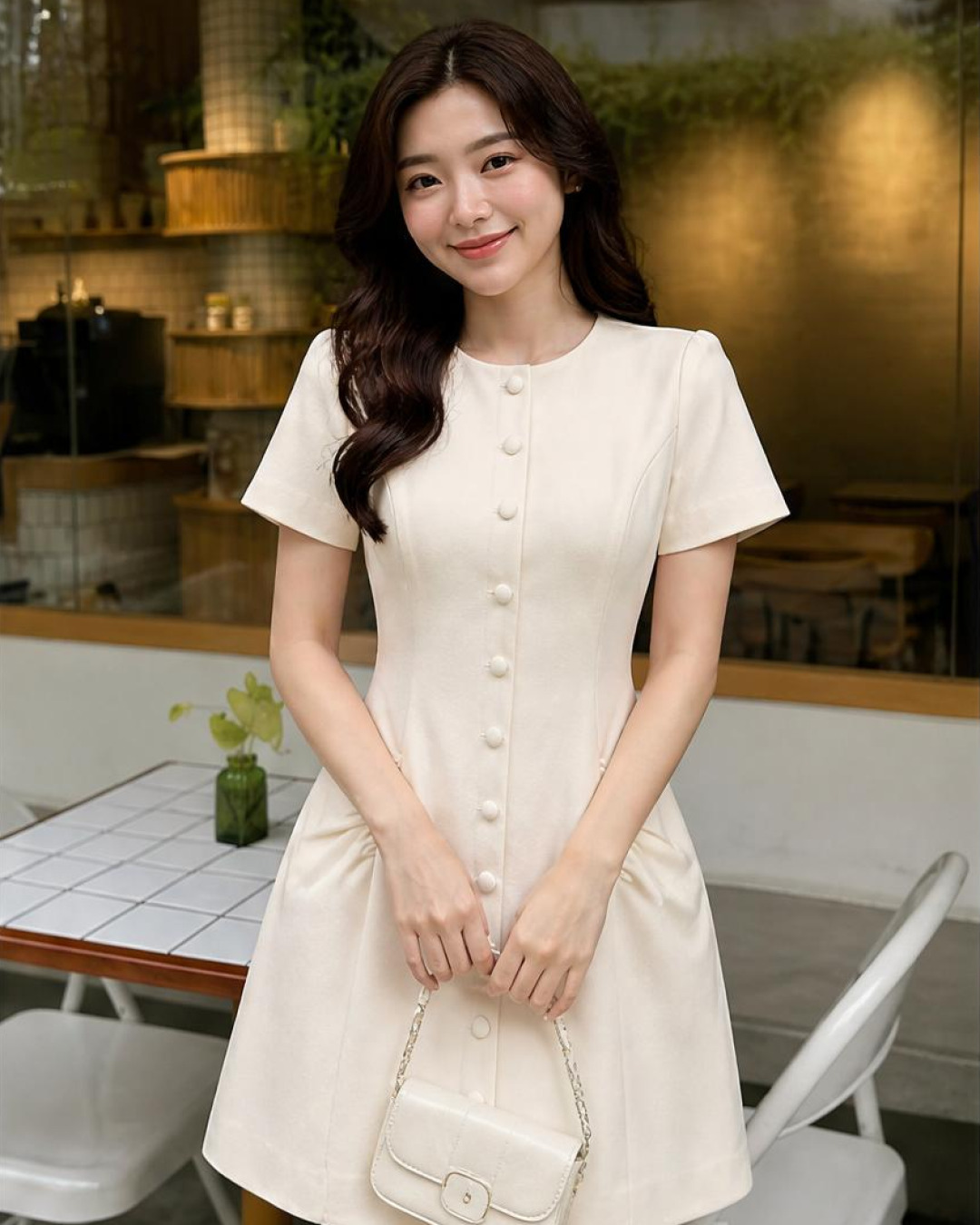 Camila – Váy Mini Cổ Tròn Tay Cộc Nhún 2 Bên Hông