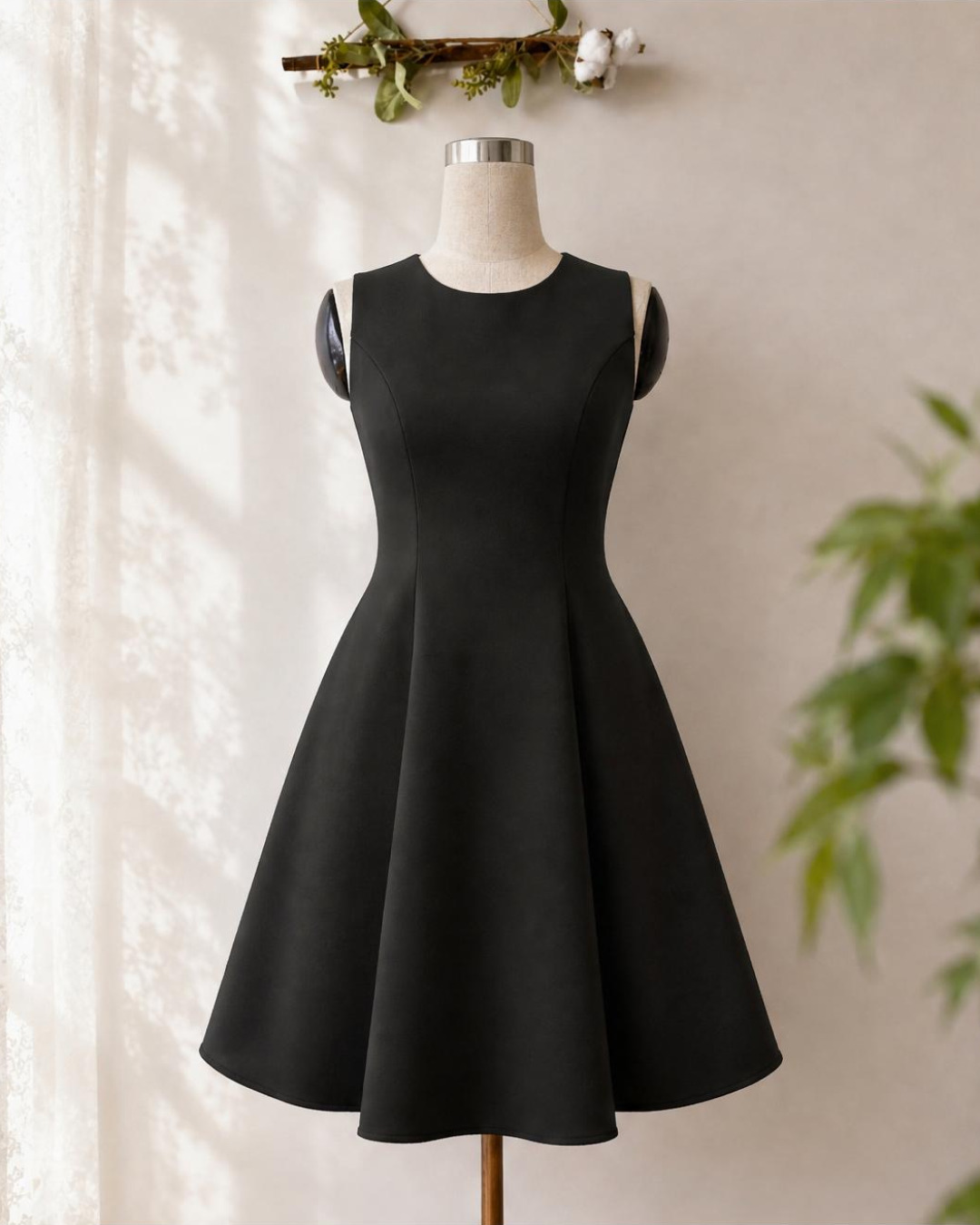 Francesca – Váy chữ A Mini Cổ tròn Túi Xỏ Và Tùng Váy Xòe Đổ Múi