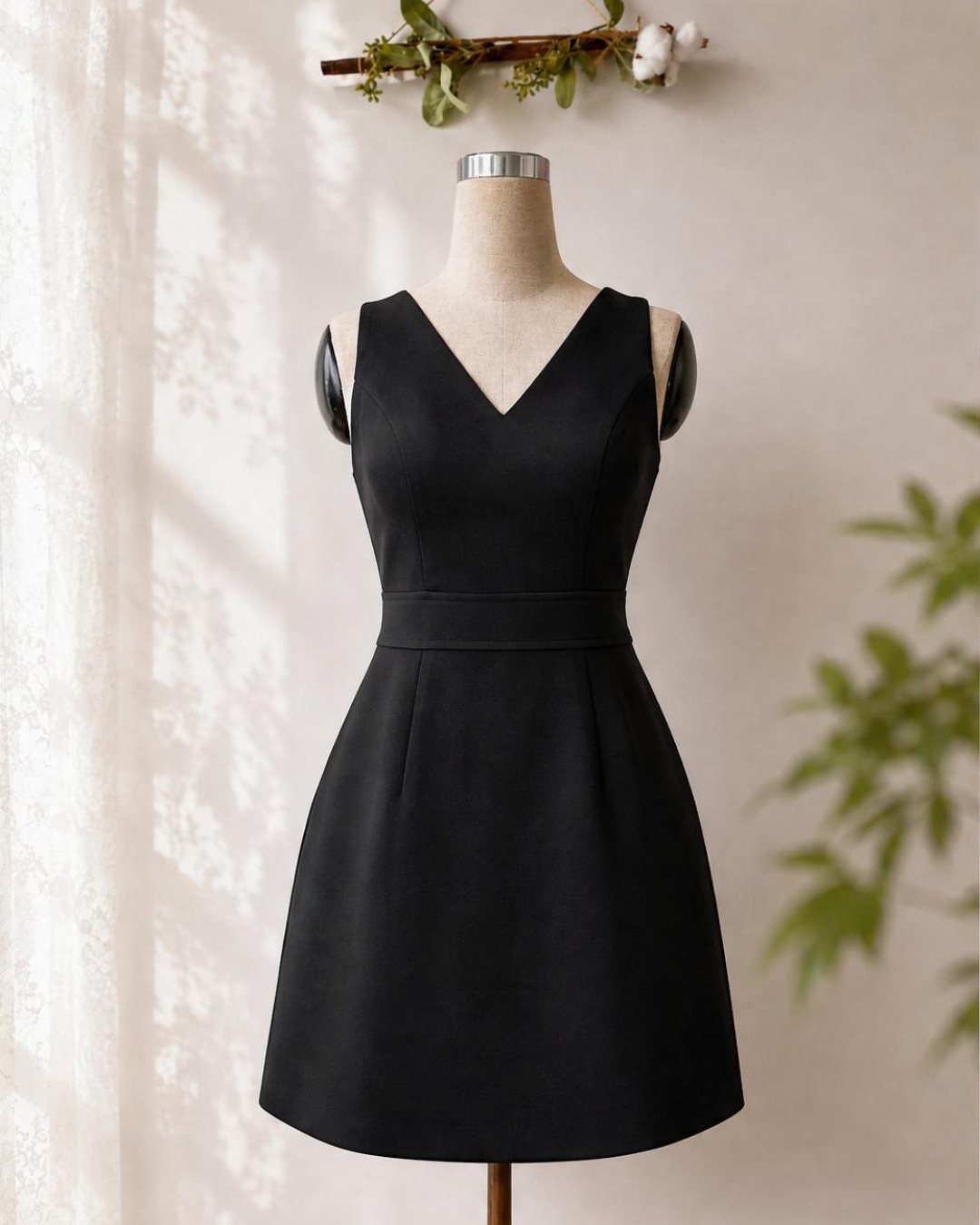 Ella – Váy chữ A Mini Cổ V Viền Eo Nổi