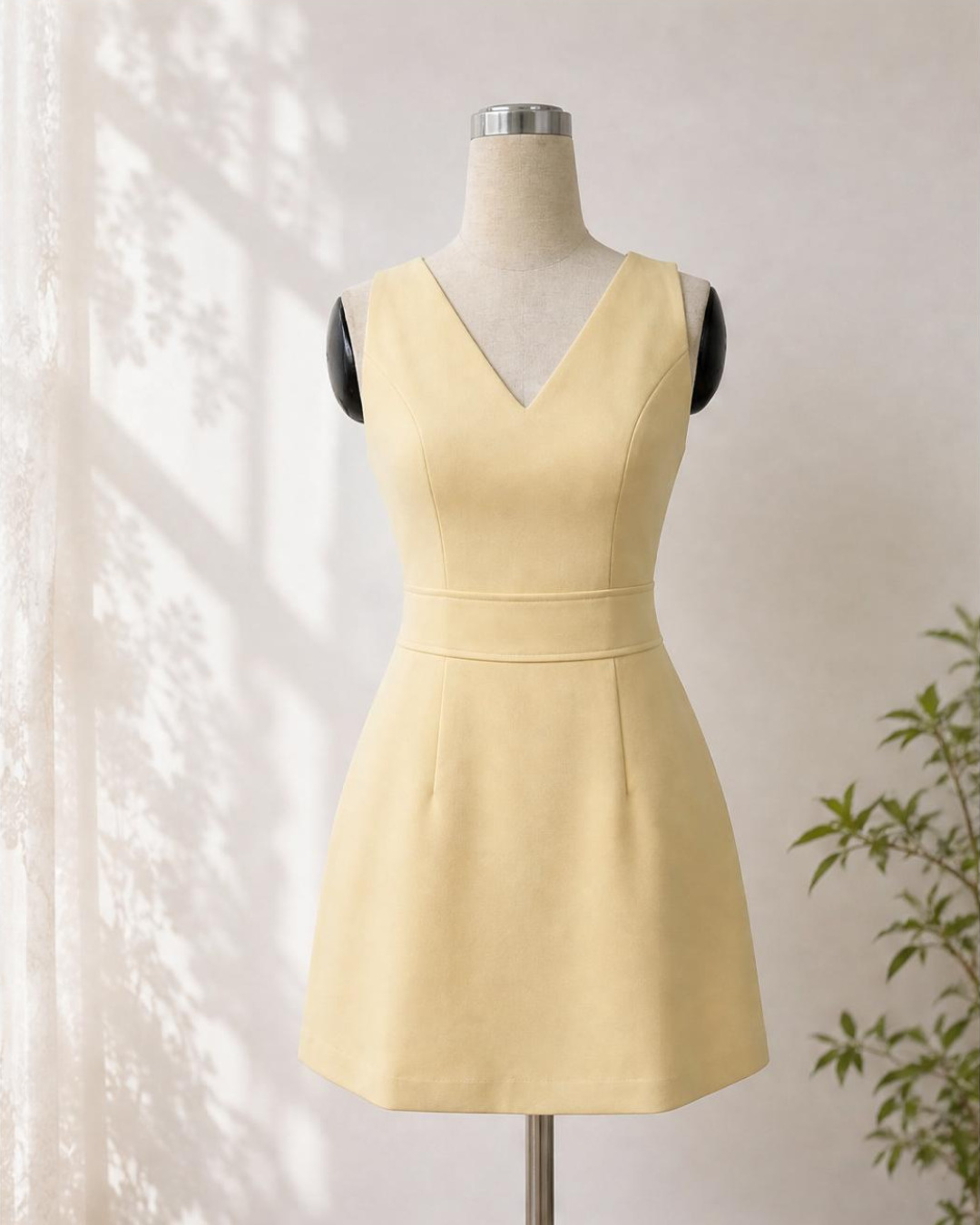 Ella – Váy chữ A Mini Cổ V Viền Eo Nổi