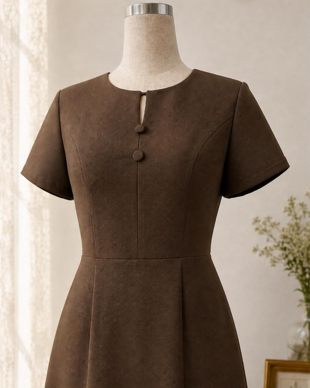 Rosa – Váy Midi Cổ Tròn Cách Điệu Tùng Váy Xếp Ly