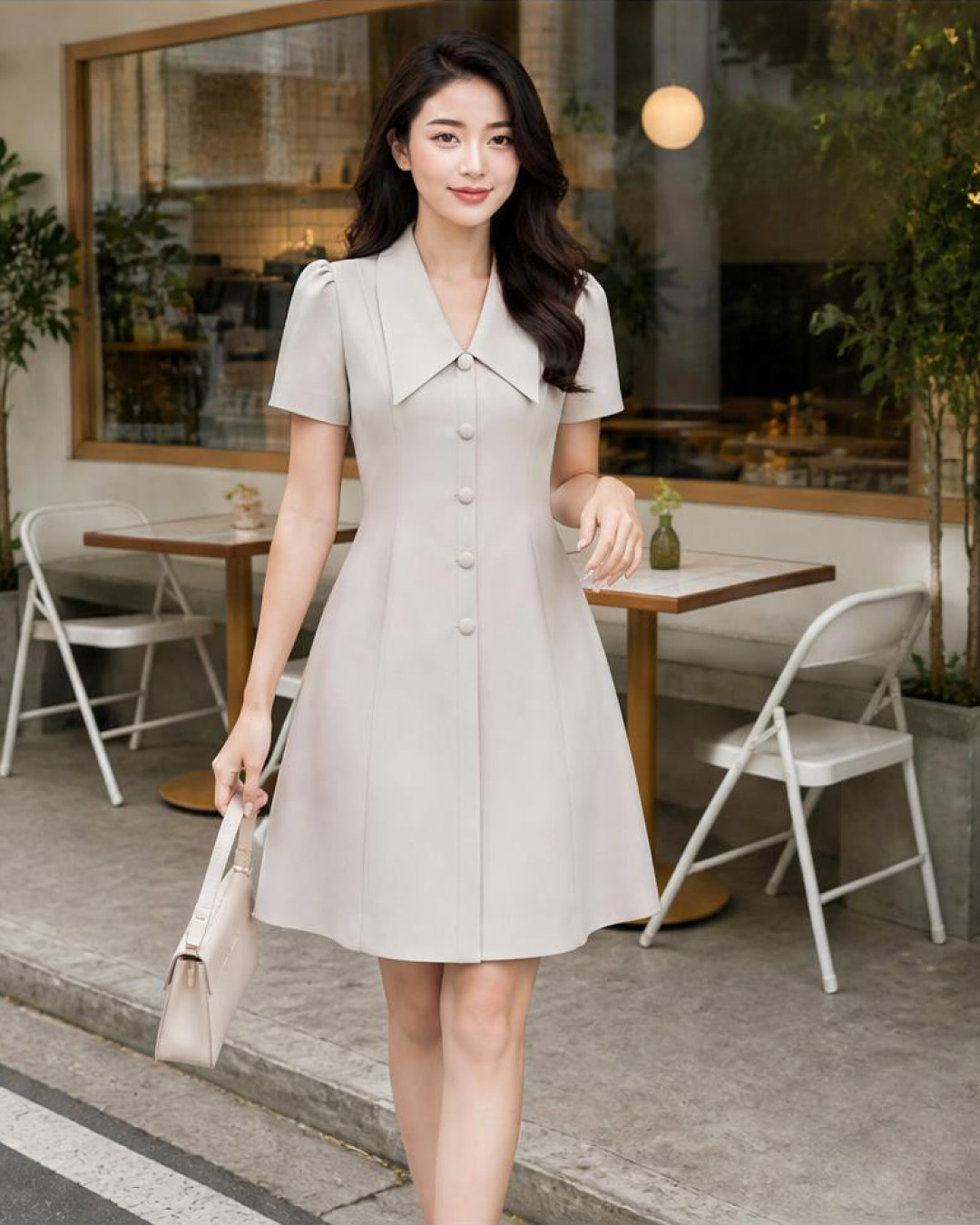 Sulli – Váy Mini Cổ V Lá Cổ Nhọn