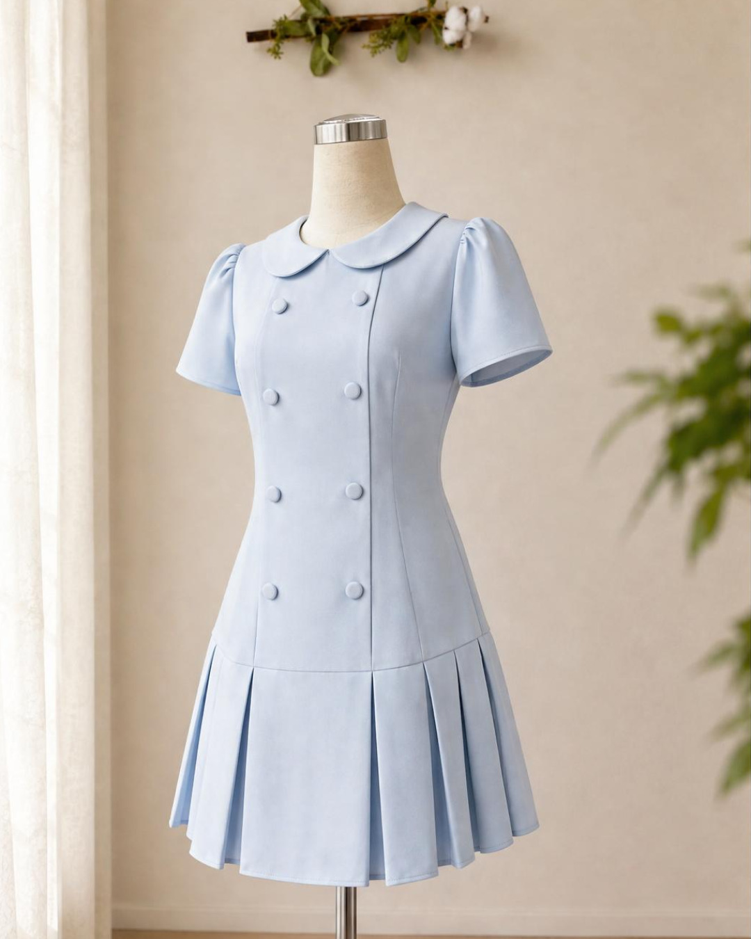 Zelia – Váy Mini Cổ tròn Xếp Ly Tùng Dưới — Xanh baby — Nghiêng · Rõ sản phẩm · Khác