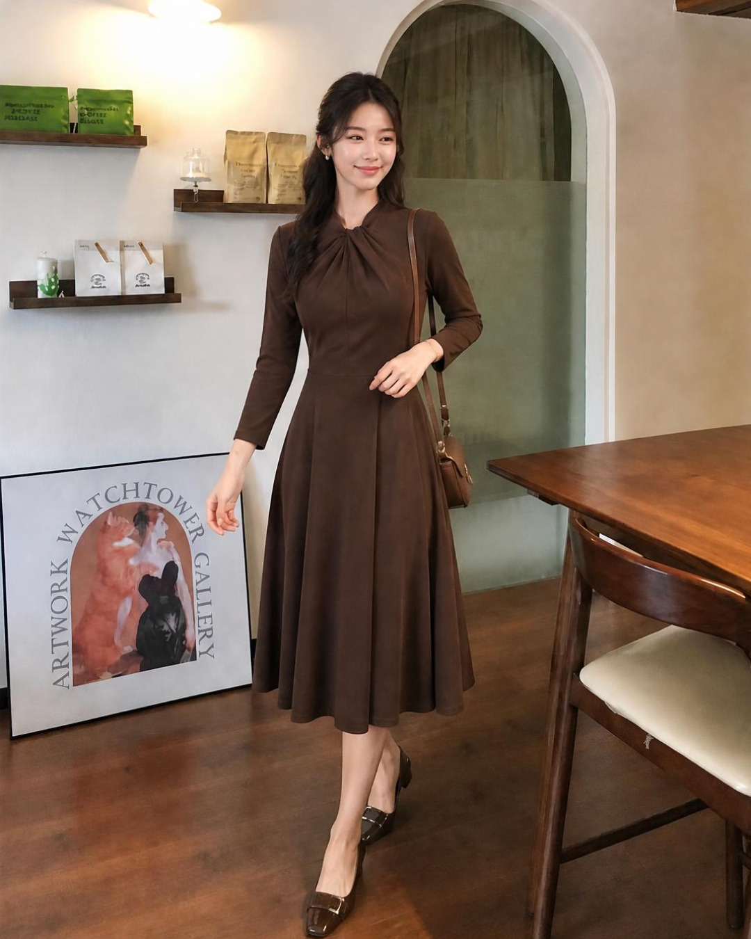 Nadia – Váy Midi Cổ tròn Xoắn Nếp